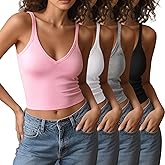 4 Pieces V Neck Tank Tops for Women Spaghetti Strap Crop Top Cotton Basic Fitted Summer Cami Shirts