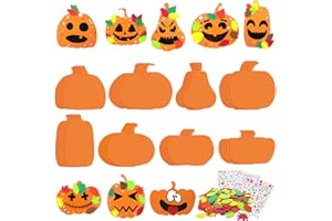 Hifunwu 40Pcs Halloween Foam Pumpkin Craft Kit Decorations with Foam Fall Maple Leaves Rhinestone Stickers for Halloween Thanksgiving Art Crafts Decorations