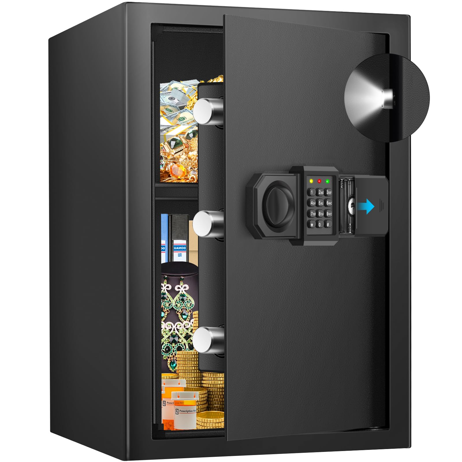 Photo 1 of ****************Locked with no Keyes. Unable to open.*****************
3.5 Cubic Large Fireproof Safe Box, Digital Safe with Alarm System, Removable Shelf and Mute Function, Digital Security Safes for Home, 12.5"D x 13.8"W x 19.7"H, Black