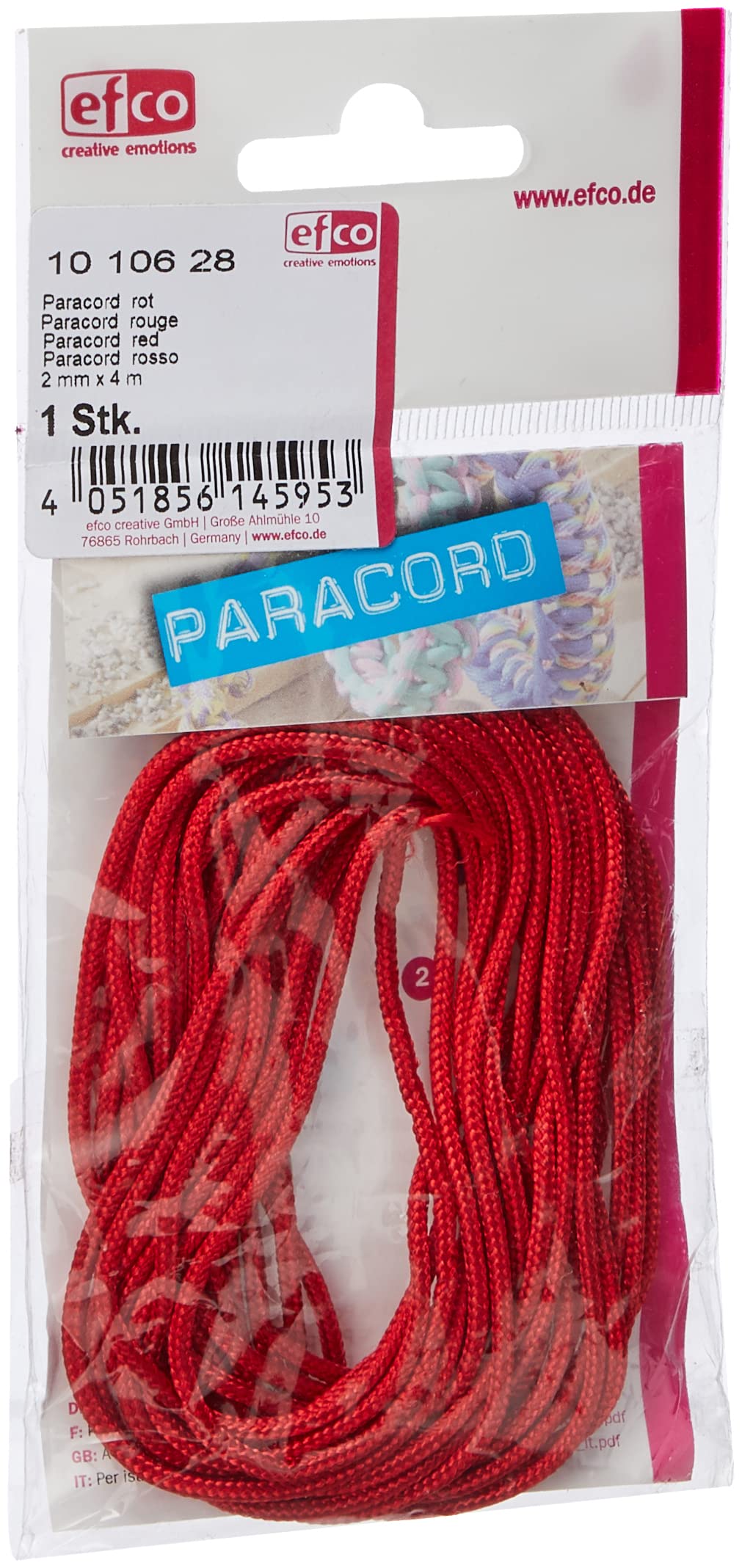 Efco 1010628 Paracord 2 mm x 4 m 1 pc. red, Polyester blend, 20 x 10 x 5 cm