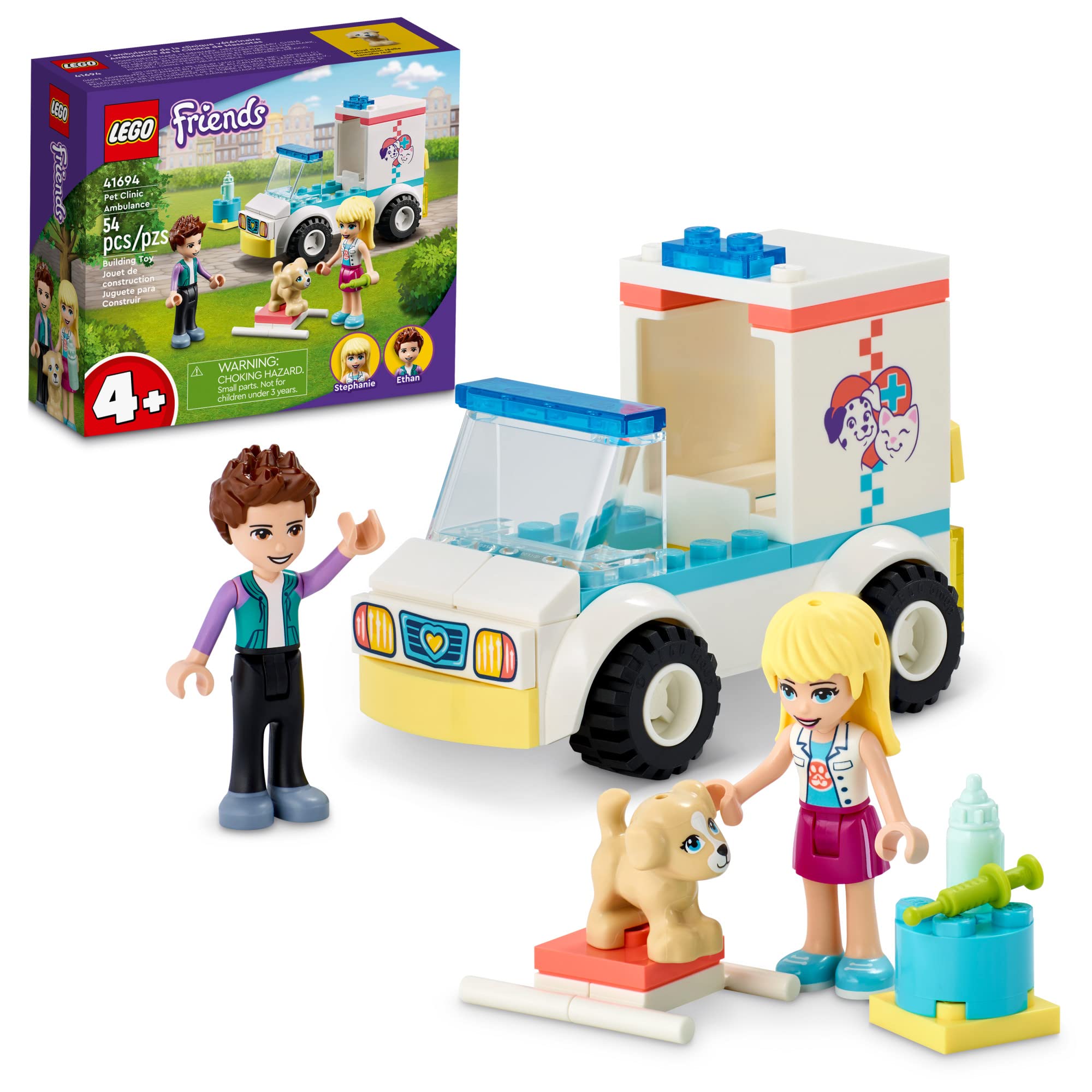 LEGO Friends Pet Clinic Ambulance 41694 Building Kit; Birthday Gift for Kids Comes with Children’s Vet Kit; Animal Rescue Toy Playset for Kids Aged 4 and up (54 Pieces)