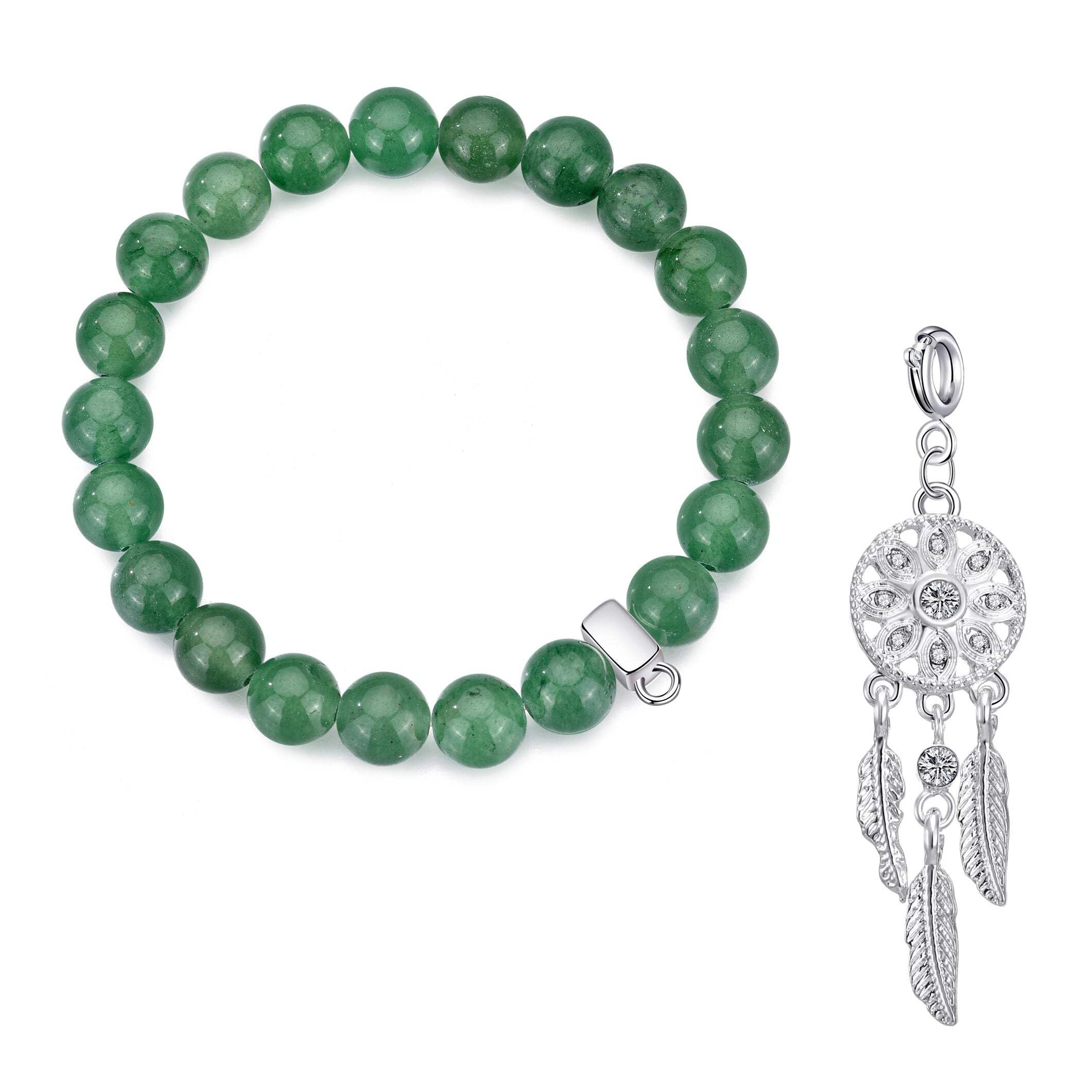 Philip Jones Green Aventurine Gemstone Bracelet with Dream Catcher Charm Created with Zircondia® Crystals