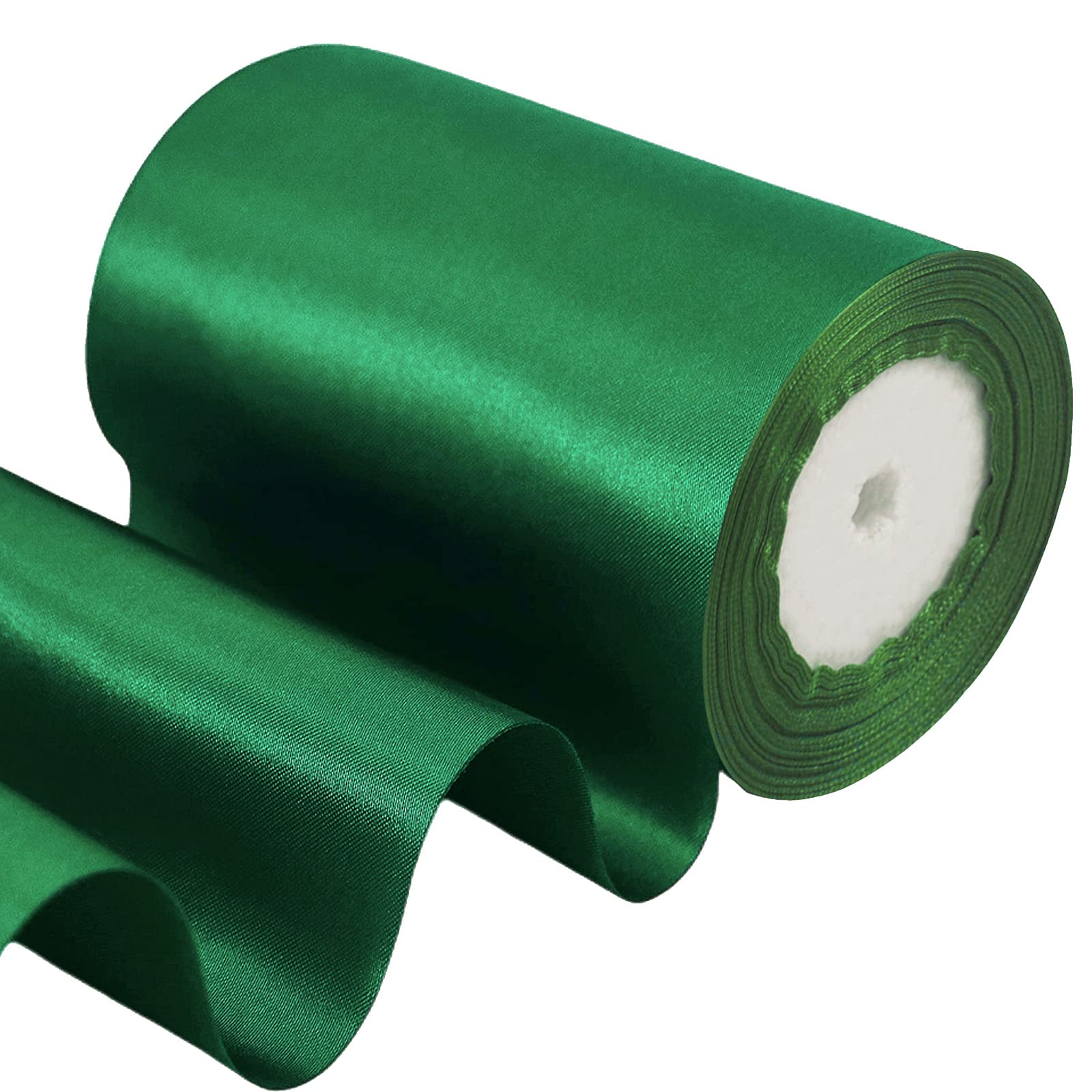 POPOYU 4 Inch Wide Dark Green Ribbon 22m,10cm Dark Green Satin Ribbon Fabric Large Solid Satin Ribbon,Polyester Ribbon for Gift Wapping,Door,Chair,Window,Wedding Car,St Patrick Day Decoration