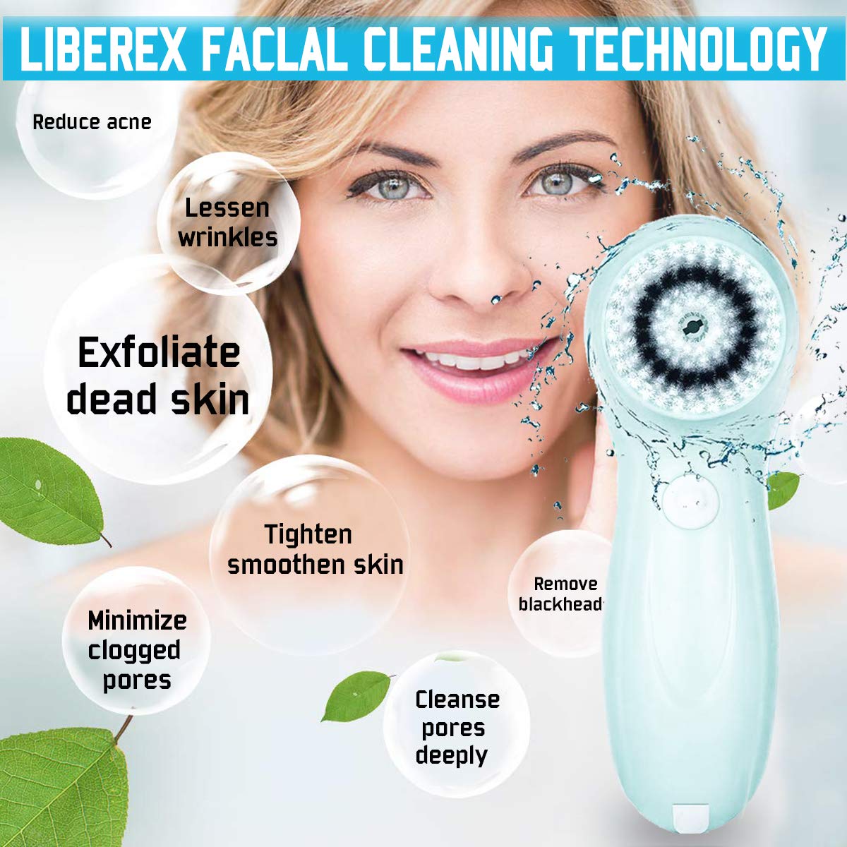 Gackoko Facial Cleansing Brush- Latest advanced cleasing Technology & 3 Brush Heads-USB Rechargeable Electric Rotating Face- IPX6 Waterproof-Advanced Face Spa System for Exfoliating Deep clease (Blue): Beauty