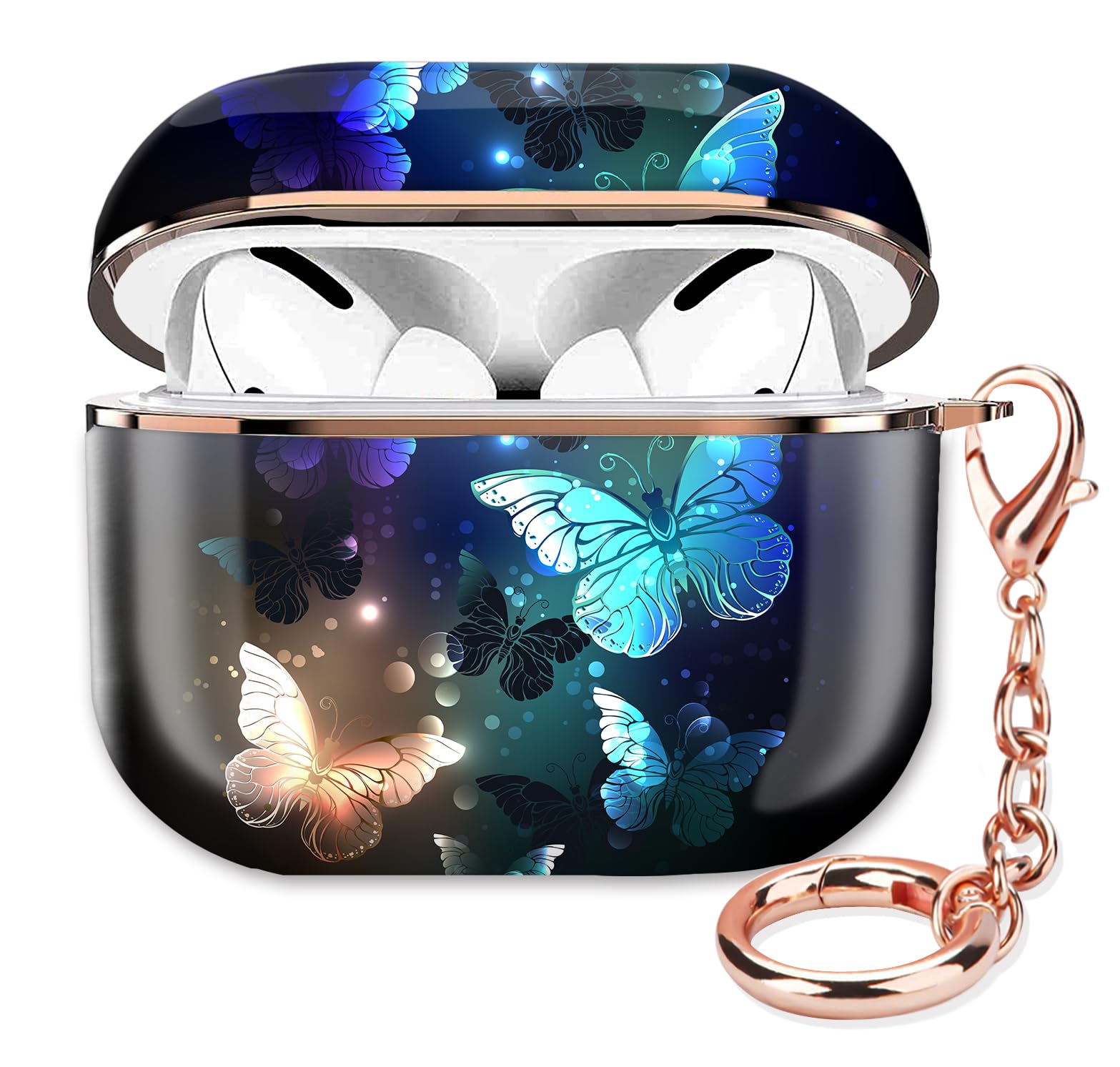 Photo 1 of ZEKICE Airpod 3 Case Cute Airpods 3rd Generation Cover Protective Shockproof Hard Cover Shell with Rose Gold Keychain Buds Case for Girl Women Men (Night Butterfly)