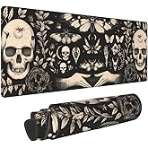 Aoojanu Gothic Skull and Moth Mouse Pad 31.5 X 11.8 Inch XL Non Slip Stitched Edges Rubber Mousepad