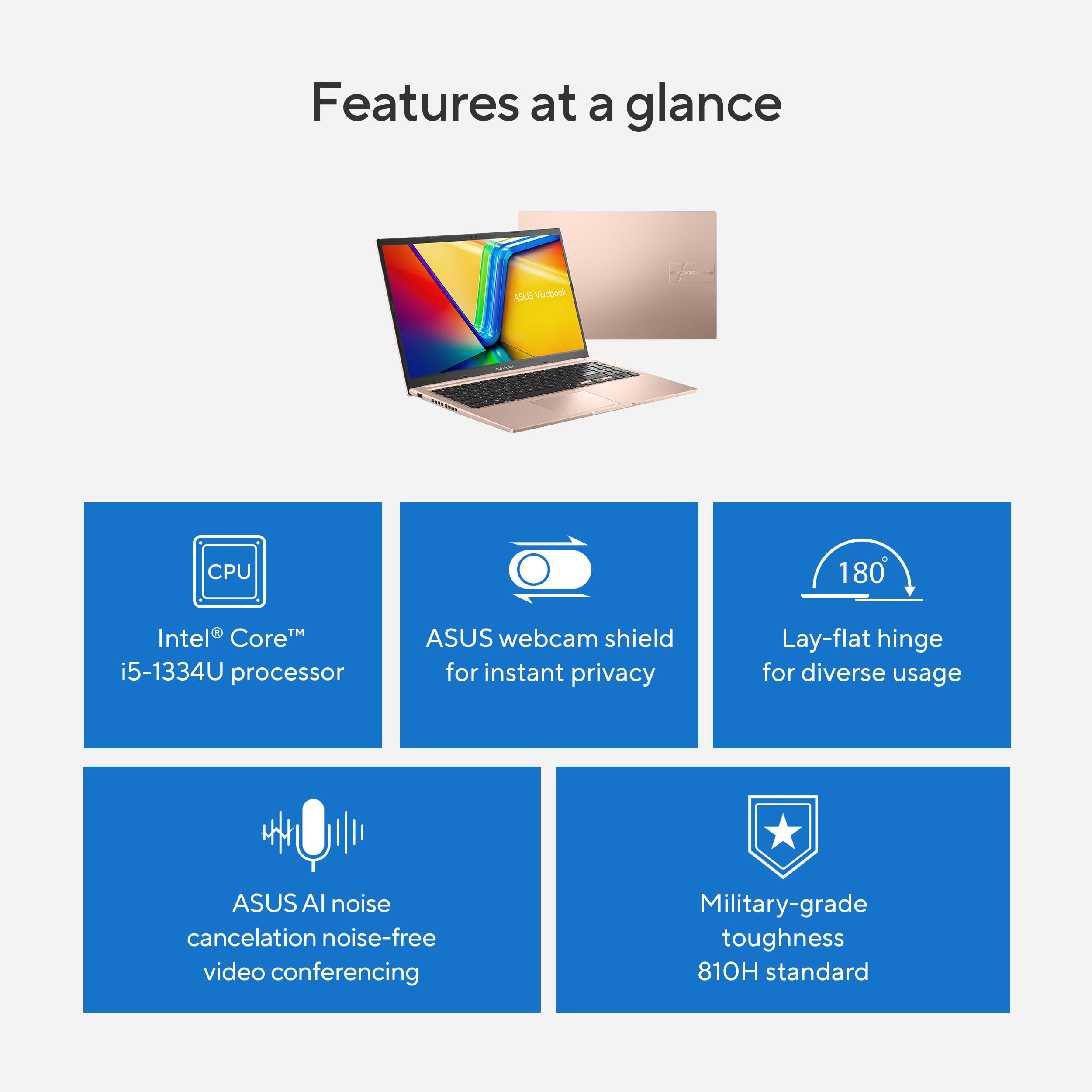 ASUS Vivobook 15 Laptop, 15.6” FHD Touch Display, Intel Core i5-1334U, Intel Iris Xe Graphics, 16GB Memory, 512GB SSD, Champagne, F1504VA-AB56-PK