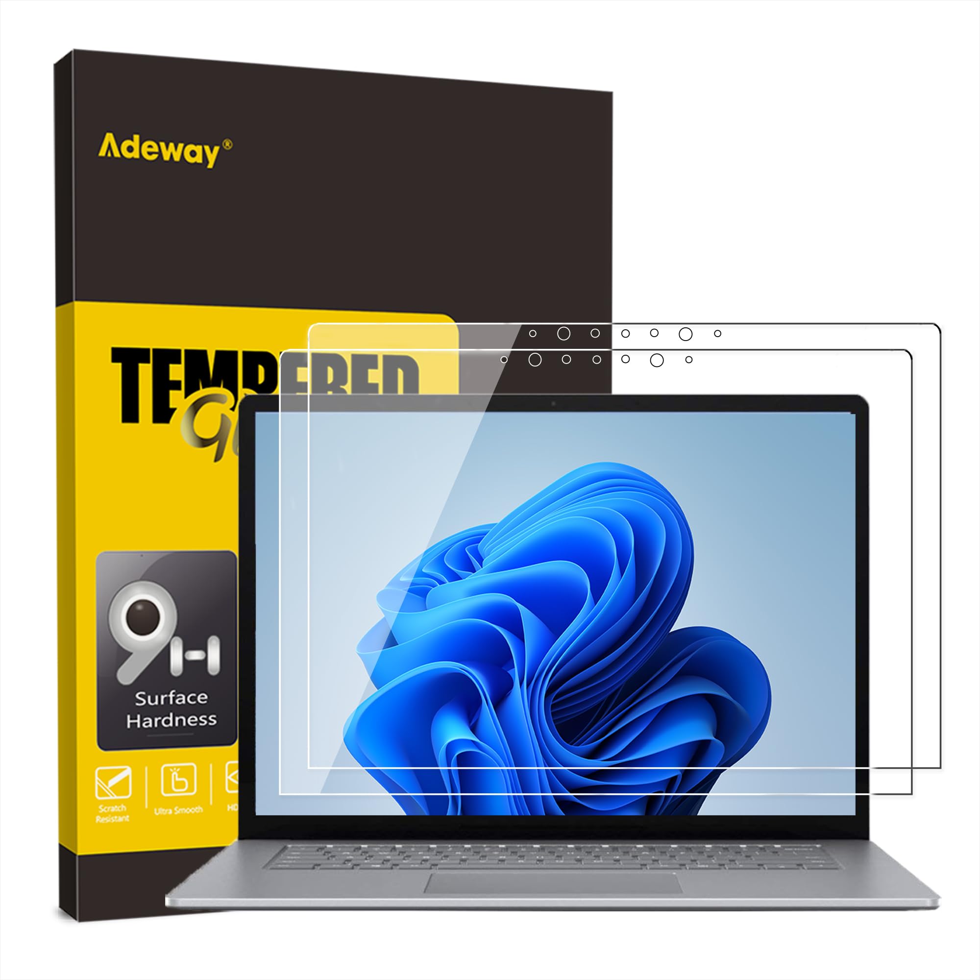 Adeway [2 Pack] Microsoft Surface Laptop 5/4/3/2/1 Screen Protector 13.5 Inch, Anti Fingerprint, High Sensivity, Easy Installation, Tempered Glass Screen Protector