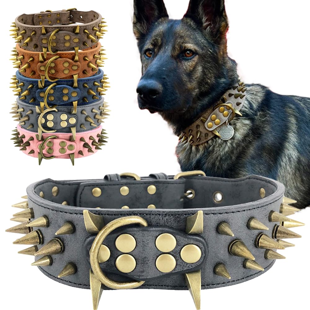 The Mighty Large Spiked Studded Dog Collar,Protect The Dog’s Neck from Bites. (Black S)- Fit Medium & Large Dogs