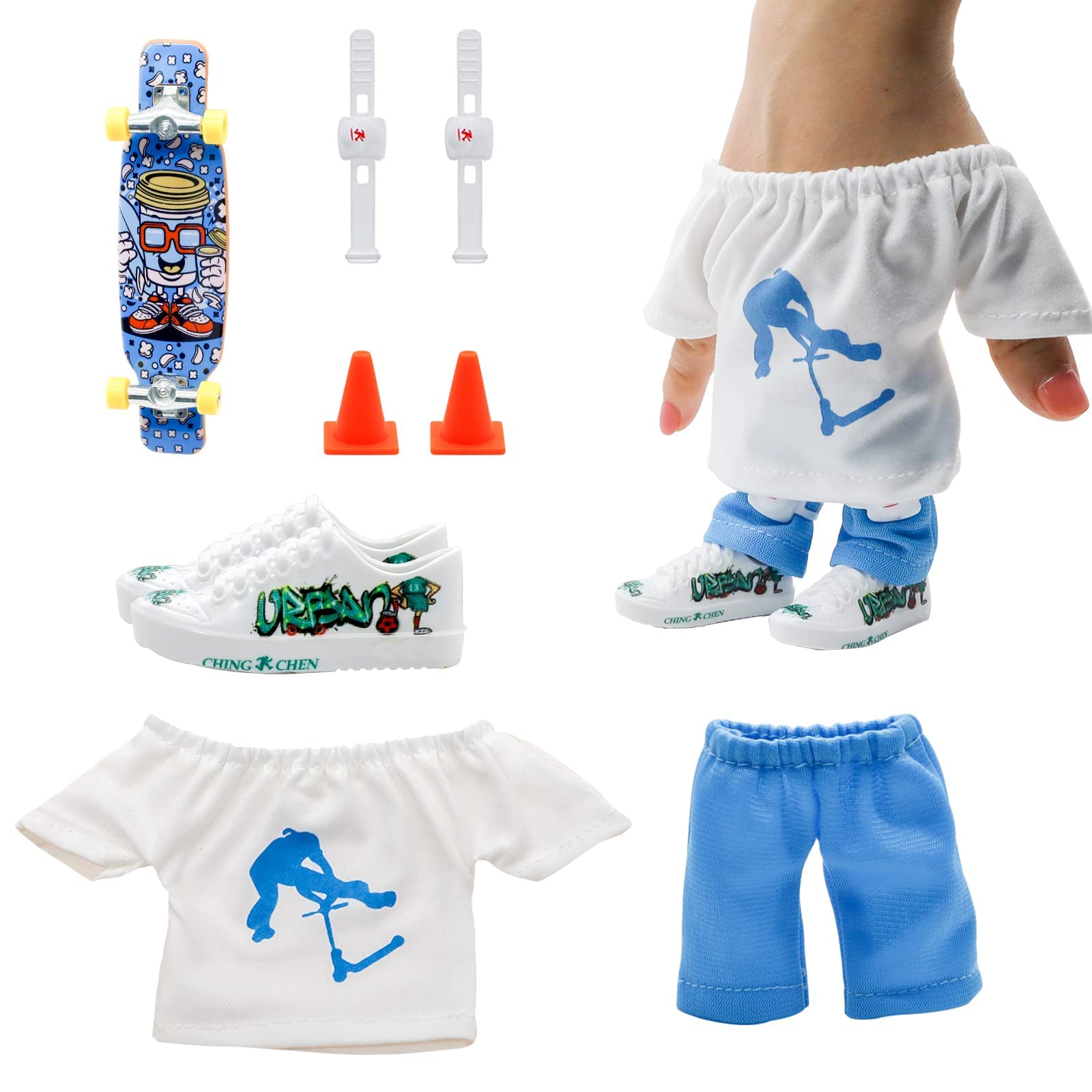 Morofme Mini Finger Toy Set: Finger Skateboards, Shoes, Pants & Knee Pads for Graffiti Fingerboard for Kids & Adults