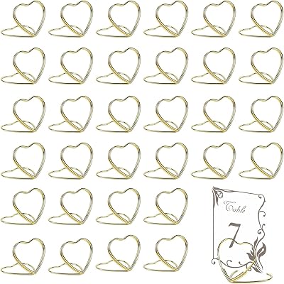 HarmonyCrafts 32Pcs Metal Heart Photo Holders Picture Stands Name Clips