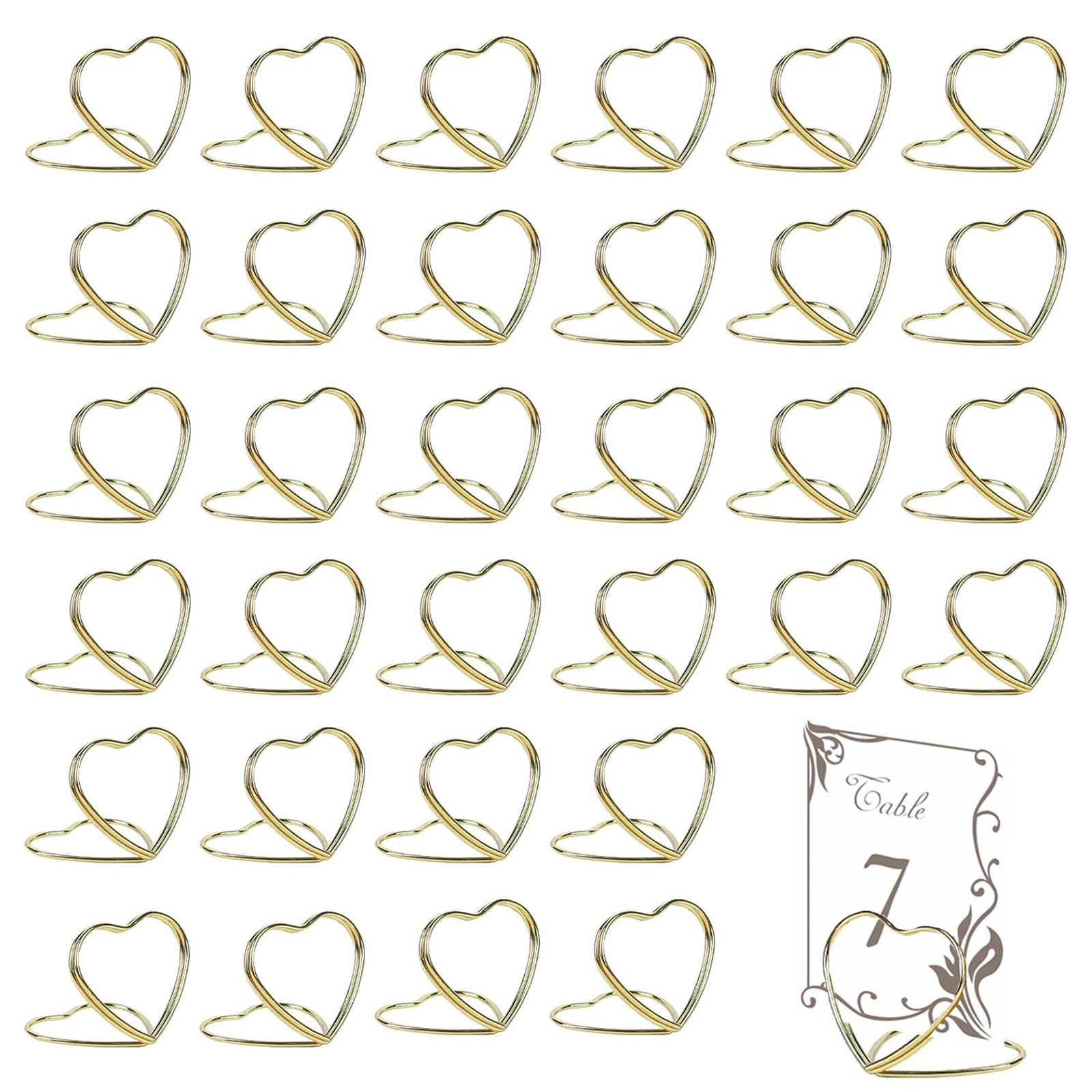 HarmonyCrafts 32Pcs Metal Heart Photo Holders Picture Stand Name Clips Picture Photo Display Heart Place Card Holders for Wedding Reception Party Office