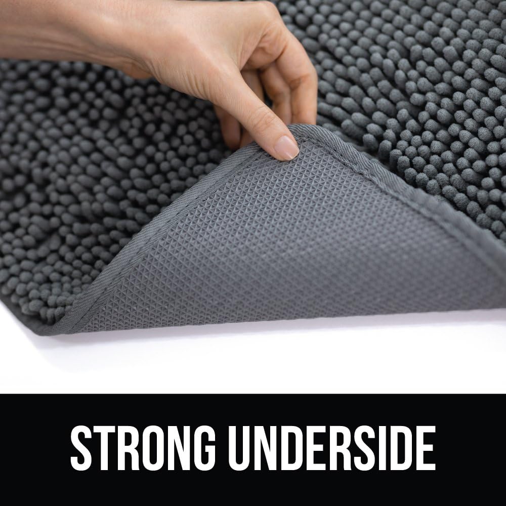 Kangaroo Plush Luxury Chenille Bath Rug, 60x24, Extra Soft and Absorbent Shaggy Bathroom Mat Rugs, Strong Underside, Plush Washable Carpet Mats for Kids Tub, Shower, Bathtub and Bath Room, Gray: Home & Kitchen