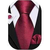 Barry.Wang Plain Men Silk Ties Extra Long Stain Necktie for Wedding Business Handkerchief Cufflinks Set Solid Colors