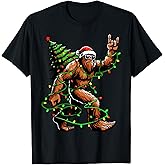 Santa Bigfoot Christmas Tree Xmas Lights Funny Sasquatch T-Shirt