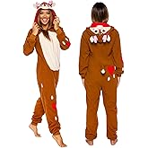 Women's Slim Fit Reindeer One Piece - Plush Adult Holiday Costume Jumpsuit by FUNZIEZ!