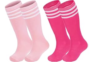 2 Pairs Kids Soccer Socks Toddler Sport Knee High Socks Girls Boys Striped Cotton Tube Socks 3-6 Years
