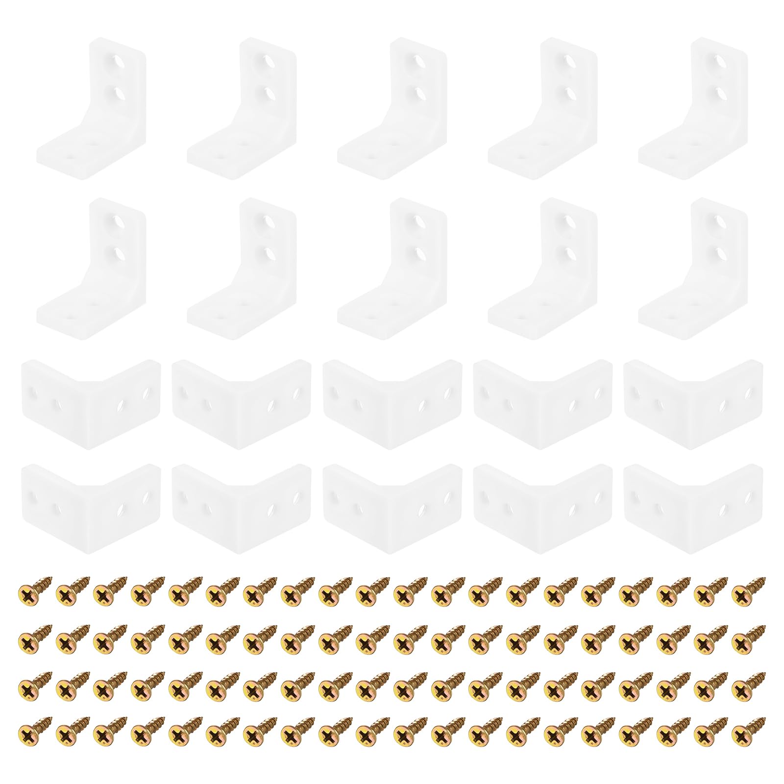 uxcell 50Pcs 90 Degree Plastic Corner Braces, 16.5x27x27mm Nylon Shelf Right Angle Brackets with Screws for Cabinets, Cupboards (White)