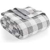 Snuggle Sac Checkered Throw Blanket for Couch, Super Soft, Cozy Warm Knit Decorative Blankets, Reversible Plaid Fluffy Throws for Sofa, Bed, Plaid Grey, 50x60 Inches