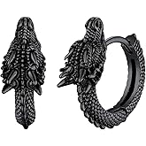 U7 Dragon Earrings Stainless Steel/18K Gold/Black/S925 Sterling Silver Hoop Earrings for Men Women, Personalized Punk Rock Huggie Earrings, Hypoallergenic