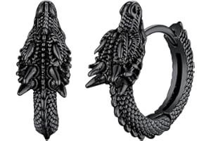 U7 Dragon Earrings Stainless Steel/18K Gold/Black/S925 Sterling Silver Hoop Earrings for Men Women, Personalized Punk Rock Huggie Earrings, Hypoallergenic