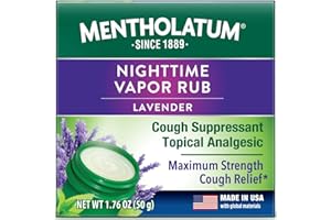 Mentholatum Nighttime Vaporizing Rub, Lavender Scent, Maximum Strength Cough Suppressant, Topical Chest Rub & Analgesic Ointment, Soothing Vapors Relieve Aches & Pains Due to Cold & Cough, 1.76 oz