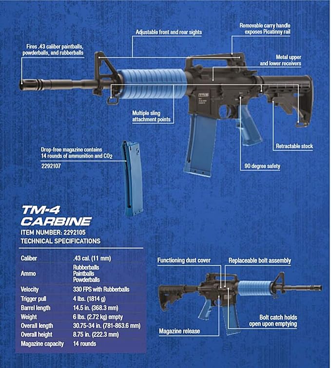 Amazon Com Umarex T4e Tm 4 Carbine 43 Caliber Training Rifle Paintball Gun Marker Sports Outdoors