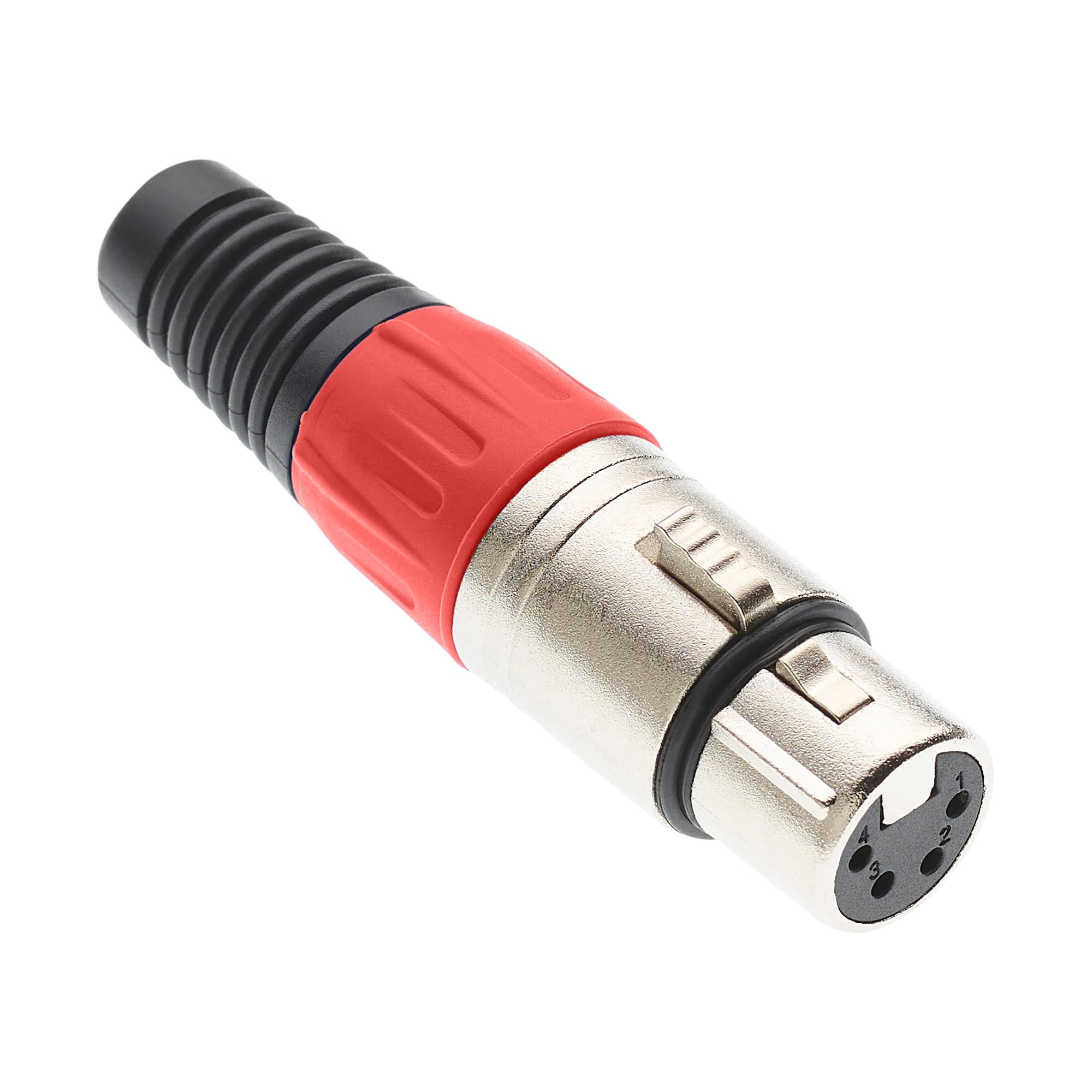 Keple 4 Pole XLR Socket, Red - Female Audio Mic Microphone DMX Plug Jack Socket, Nicked-Plated Adapter, Metal Construction Connector With Plastic Housing