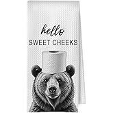 BlissfulAbon Bear Bathroom Hand Towels - Funny Bear Waffle Weave Bathroom Hand Towels, Kids Toilet Decor, 16x24 Inch