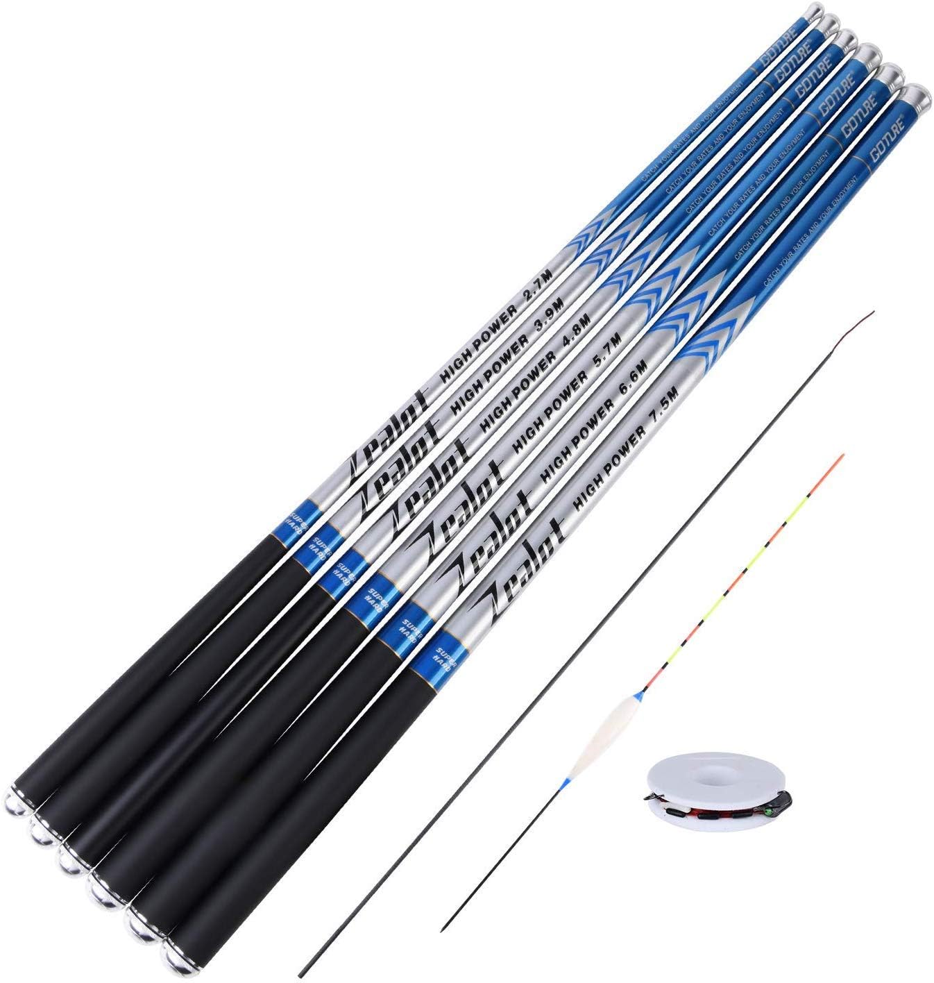 Goture//Telescopic Tenkara Fishing Rod//Ultralight Travel Fishing Rod,Portable Collapsible Bass Crappie Rod,1 Piece Carbon Fiber Inshore Stream Trout Pole 10 12 15 18 21 24 Free Tip Set(Top 3 Segment)