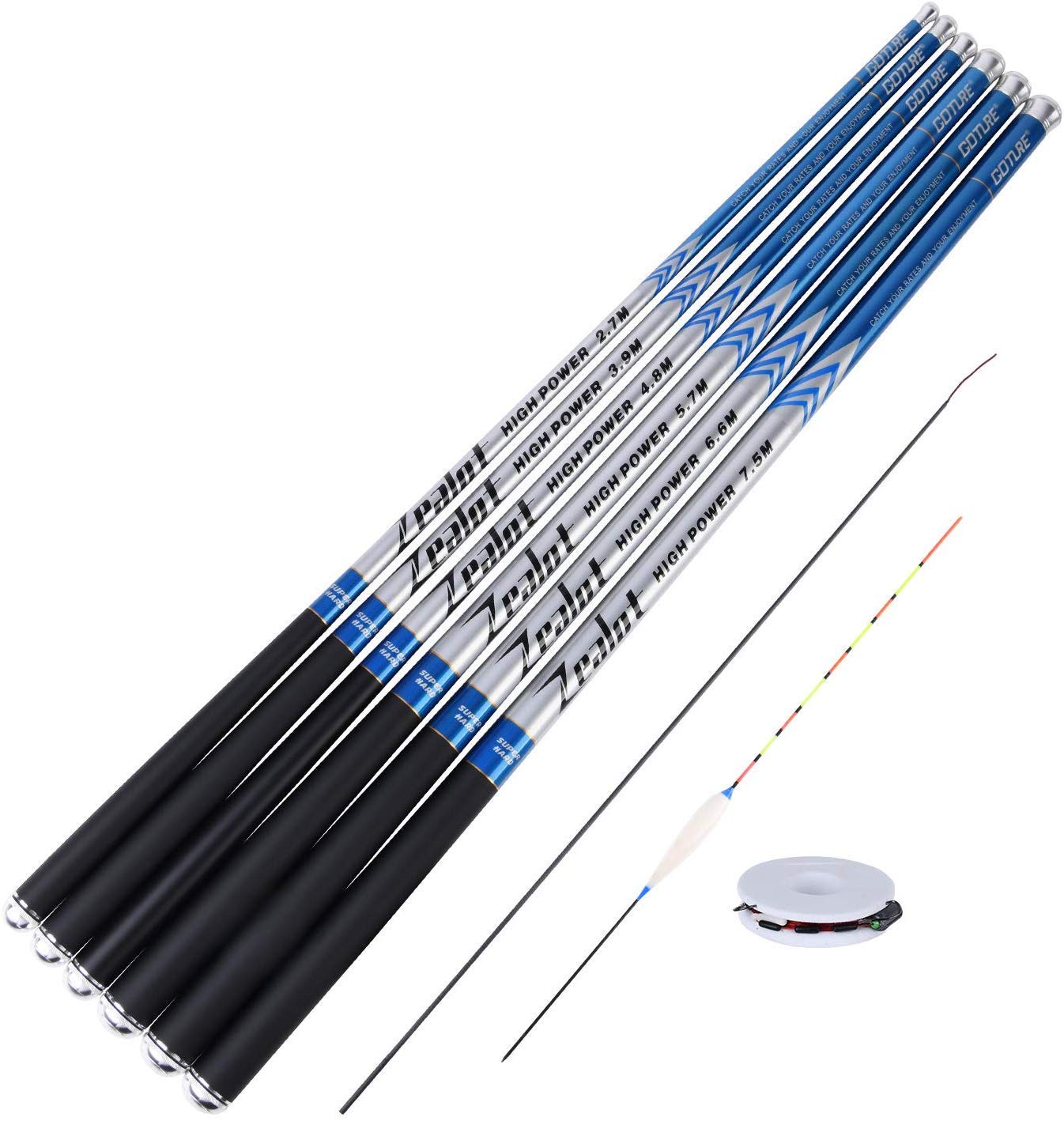 Goture//Telescopic Tenkara Fishing Rod//Ultralight Travel Fishing Rod,Portable Collapsible Bass Crappie Rod,1 Piece Carbon Fiber Inshore Stream Trout Pole 10 12 15 18 21 24 Free Tip Set(Top 3 Segment)