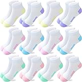 JAMEGIO Girl Socks 12 Pairs Ankle Socks Girl Athletic Running Low Cut Sports Sock for for Little Big Girls