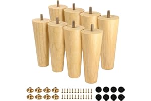 FoDau770 Rubber Wood Furniture Legs 6 Inches, Straight Tapered Wood Legs Mid Century Sofa Legs Set of 8, 5/16" UNC Furniture Feet Replacement Legs for Cabinet Sofa Couch Dresser Chair Ottoman Table