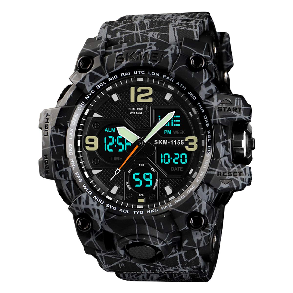 Mens Analog Digital Watch LED 50M Waterproof Outdoor Sport Watches Military Multifunction Casual Dual Display 12H/24H Stopwatch Calendar Wrist Watch- Black Grey