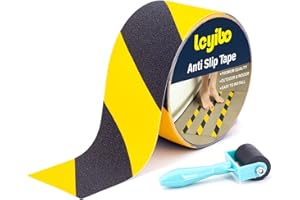 Leyibo Anti Slip Tape with Roller, 3” x 35Ft, Non Slip Safety Grip Tape for Stair Step Outdoor/Indoor, Waterproof Non Skid Tape for Bathtub, Boat, Pool, Comfortable for Bare Feet, Caution Yellow/Black