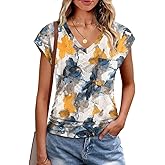 BKRIVE Eyelet Womens Tops Cap Sleeve V Neck T Shirts for Women Summer Shirts