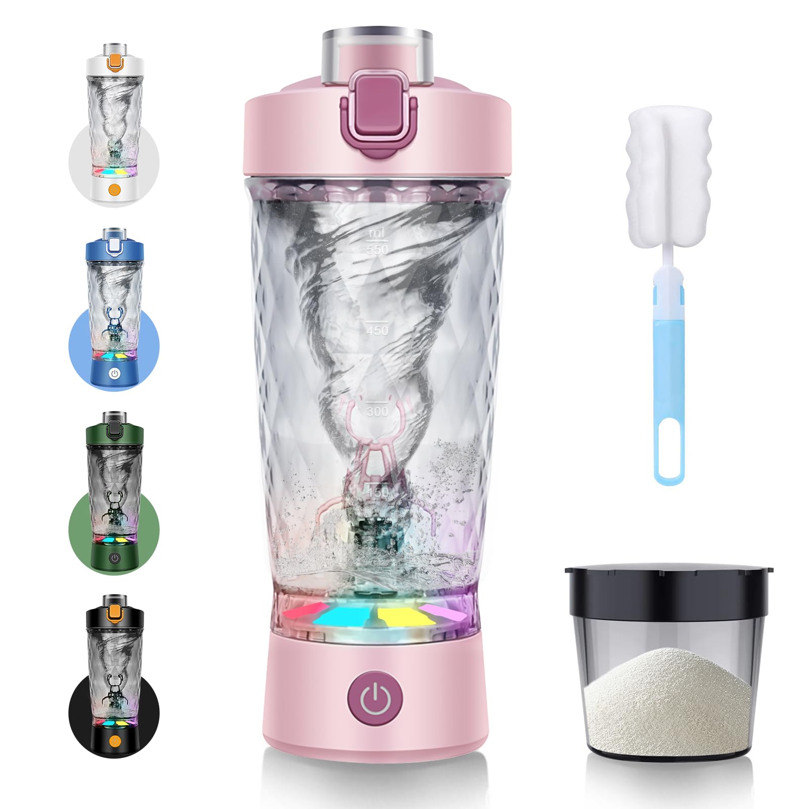 SOARFLY Electric Protein Shaker, 650ML Protein Shaker Bottle with a Supplement Storage, Protein Shaker Electric BPA Free, USB Rechargeable, Made with Tritan, Powerful for Smooth Protein Shakes, Pink