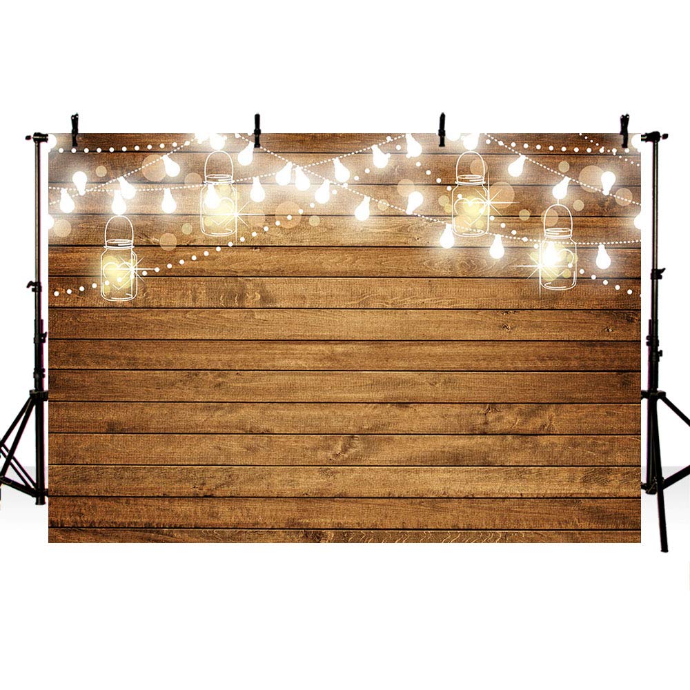 MEHOFOTO Rustic Baby Shower Wood Photography Backdrops Props Shining Bulbs Bottles Wooden Birthday Wedding Bridal Shower Party Decoration Photo Studio Booth Background Banner 7x5ft
