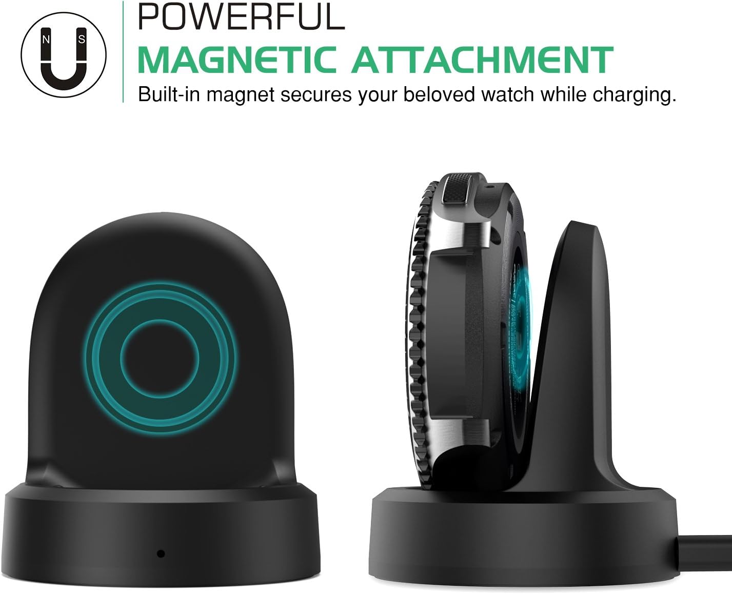 MoKo Gear S3 Charger Replacement Wireless Charger for Samsung Gear S3 Classic SM-R770 / S3 Frontier SM-R760 Smartwatch with Micro USB Cable Black - Image 3
