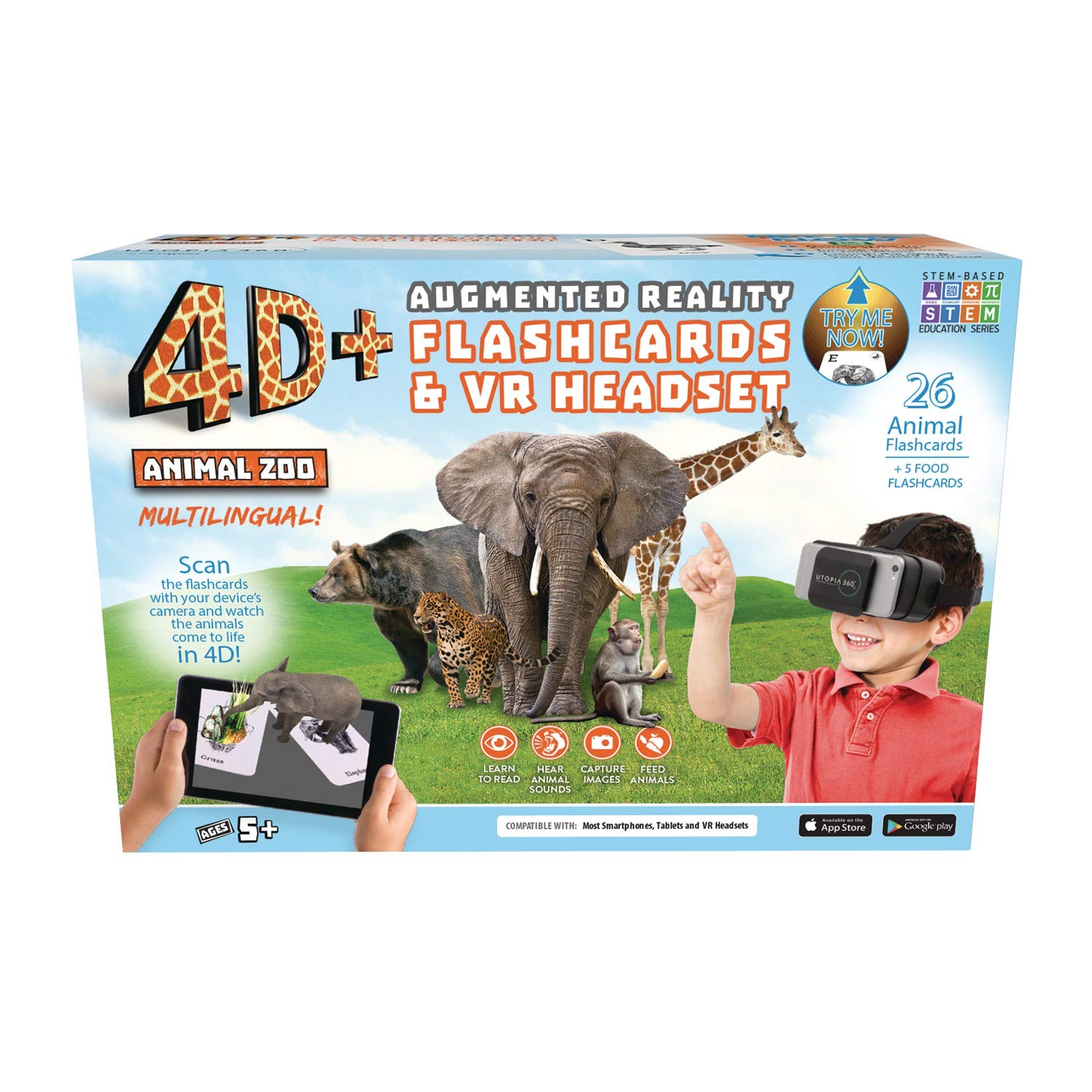 4D+ Utopia 360° Animal Zoo Augmented Reality Cards & VR Headset from Retrak
