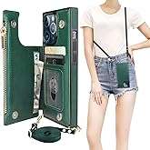 Bocasal Crossbody Wallet Case for iPhone 13 Pro with RFID Blocking Card Slot Holder, Magnetic Flip Folio Purse Case, PU Leather Zipper Handbag with Detachable Lanyard Strap 6.1 Inch 5G (Green)