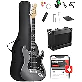 DONNER DST-80 39&rdquo; Beginner Electric Guitar Kit with Amp, SSS Pickups | Guitar amp included, classic SSS pickup configuration, gig bag, tuner, capo, strap, picks, online lessons, Matte Black