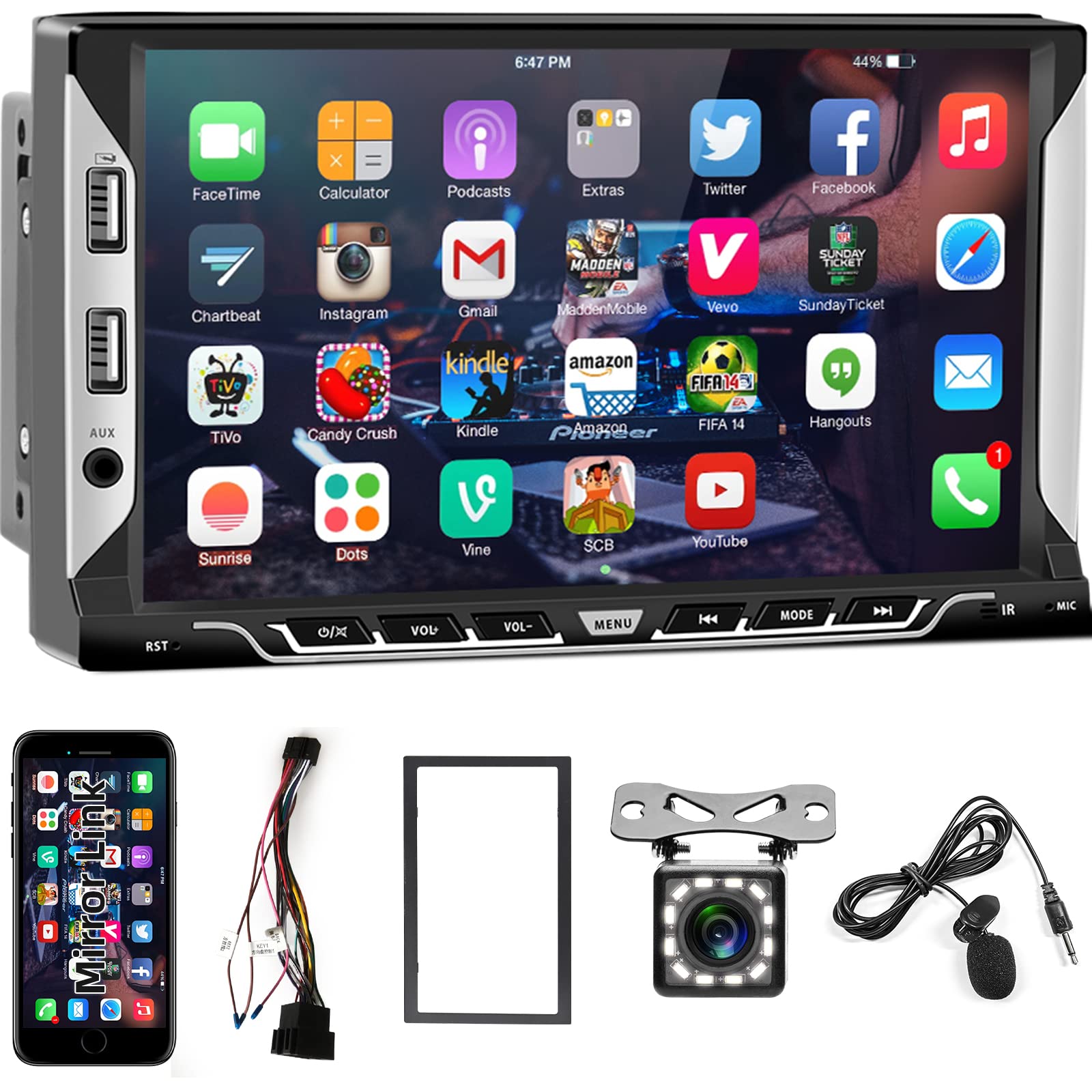 Hodozzy A3067 Car Radio 2 Din Android 11 Navi 7 Inch Touchscreen Car Radio Mirror Link for iOSAndroid GPS RDS Radio Bluetooth Double DIN WiFi FM Car Radio with 6 USB Port + Rear View Camera + ISO Cable + Steering