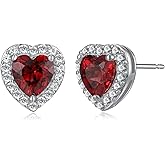 Sterling Silver Created White Sapphire Halo Heart Stud Earrings