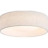 CALOKES 13" Fabric Flush Mount Ceiling Light, 24W 3000K LED Closed to Ceiling Light Fixture with Classic Linen Drum Design fo