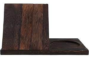 RUNROTOO Wooden Book and Drink Holder - Triangle Book Page Rest for Tabletop Night Stand - Display Holder with Teacup Slot - 