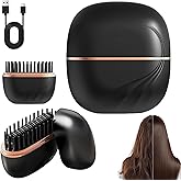 Mini Hair Straightener with 3-Temp Settings & Anti-Scald Shell, Fast Heating 30s Portable Hot Comb for Travel, Frizz Control for All Hair Types(Black)