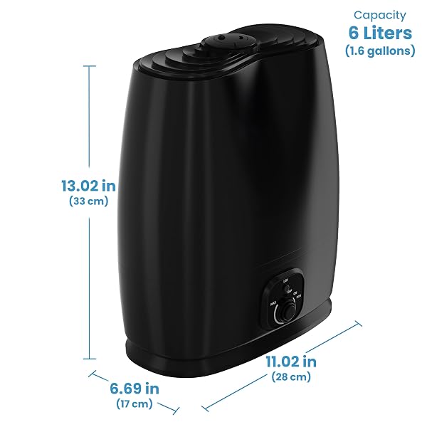 EVERLASTING COMFORT 6L HUMIDIFIERS FOR BEDROOM, QUIET 50HR RUNTIME NO-FILTER SUPERSIZED COOL MIST HUMIDIFIER LARGE ROOM FOR WHOLE HOUSE, PLANTS, BABY NURSERY, ALLERGIES, DRY SKIN, CONGESTION, INDOOR