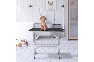 SoarFlash Pet Dog Grooming Table Foldable,Heavy Duty Foldable Pet Grooming Table with Arm & Noose & Mesh Tray, Maximum Capacity Up to 330lbs, 36inch, Black