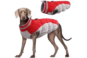 FUAMEY Dog Coat,Warm Dog Jacket Winter Coat Paded Dog Fleece Vest Reflective Dog Cold Weather Coats with Built in Harness Waterproof Windproof Dog Snow Jacket Clothes with Zipper Red Large